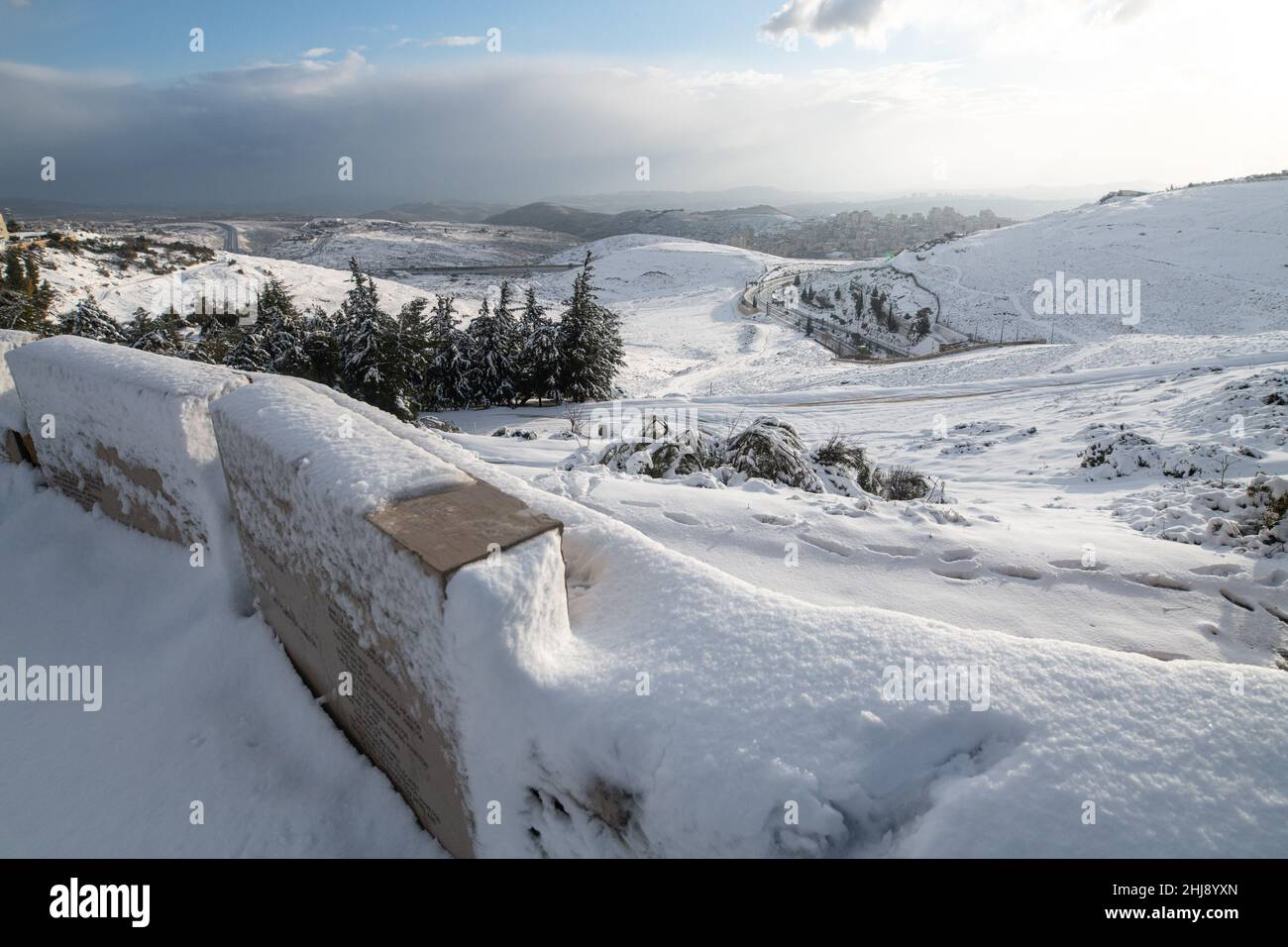 Elpis storm covers Jerusalem with snow Stock Photo - Alamy