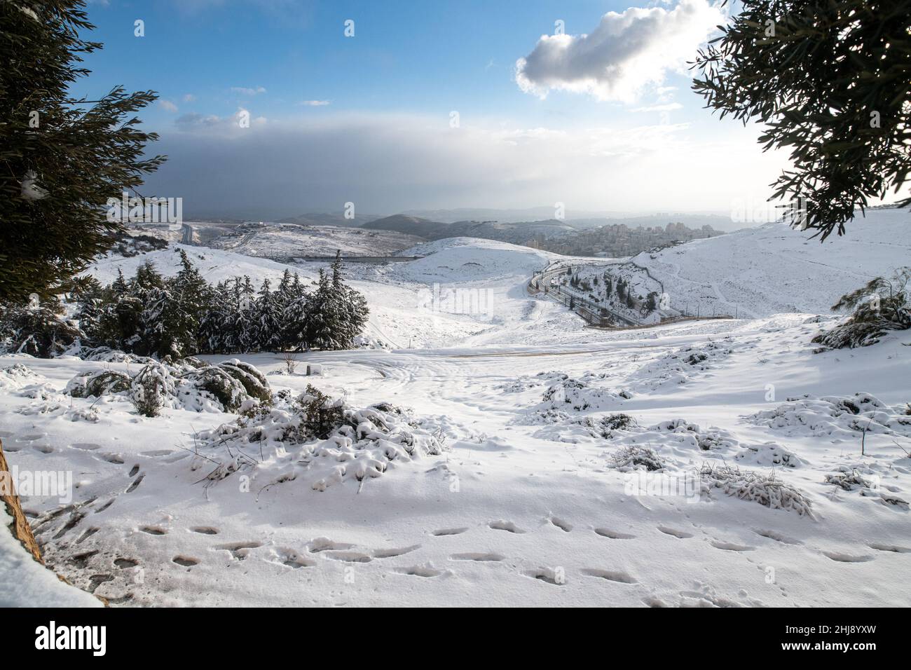Elpis storm covers Jerusalem with snow Stock Photo - Alamy