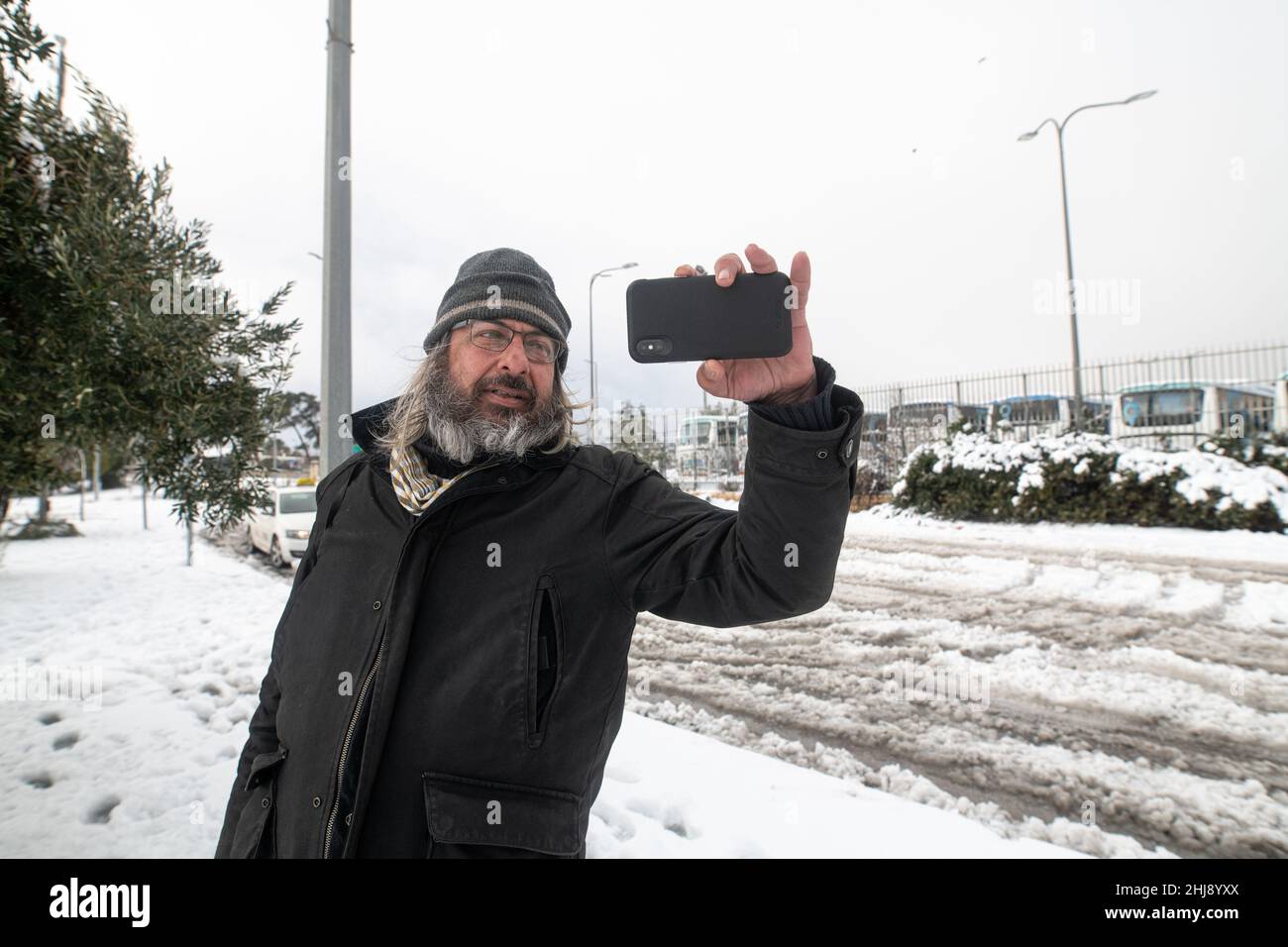 Elpis storm covers Jerusalem with snow Stock Photo - Alamy