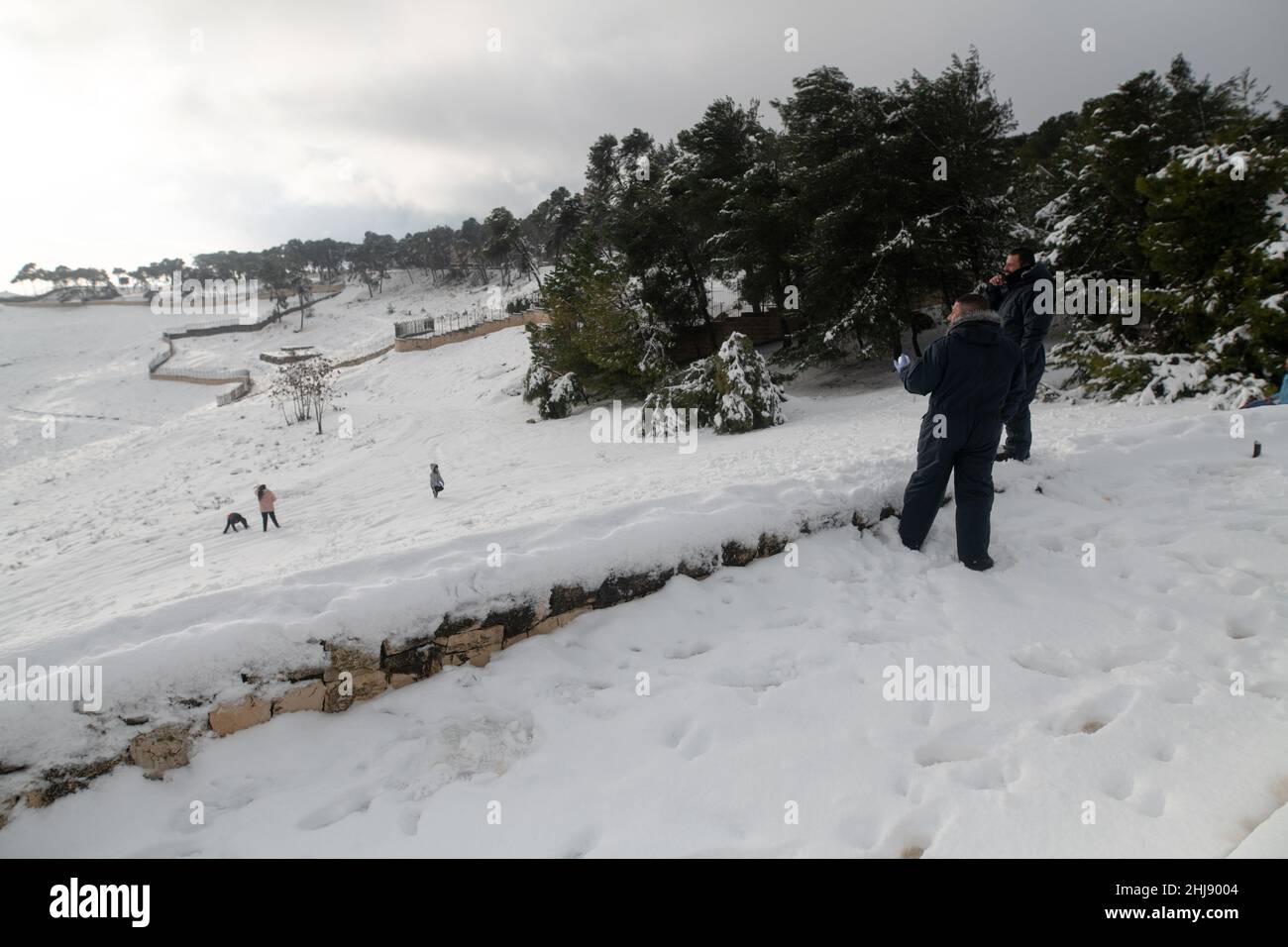 Elpis storm covers Jerusalem with snow Stock Photo - Alamy