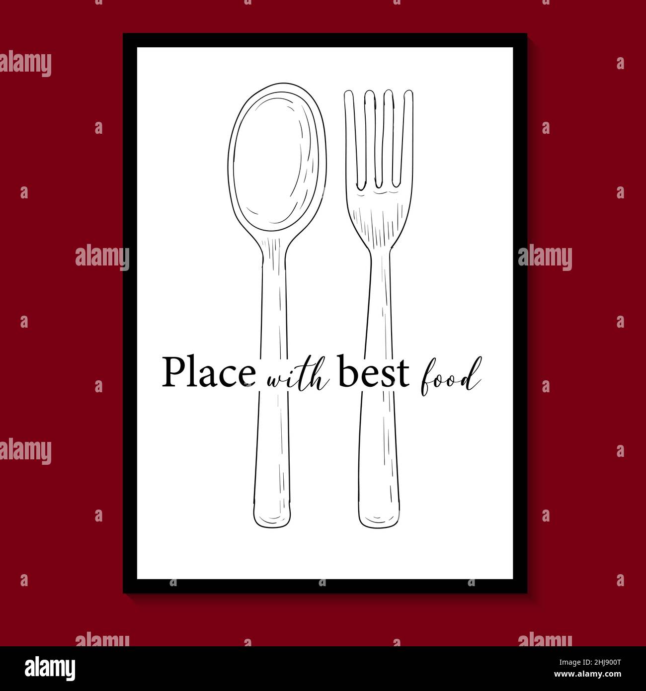 Minimalist Kitchen Poster Vector. Place with best food. Wording design