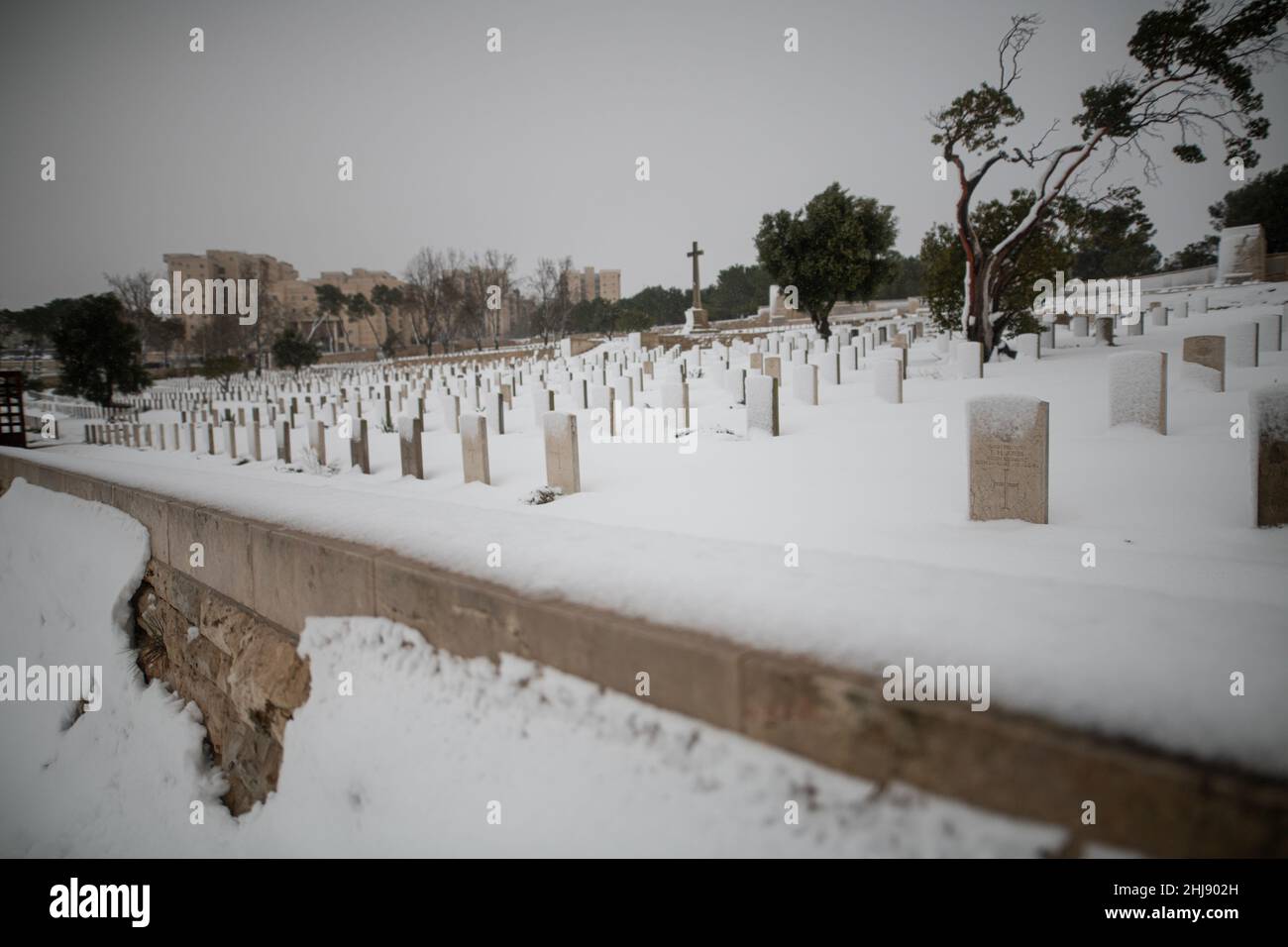 Elpis storm covers Jerusalem with snow Stock Photo - Alamy