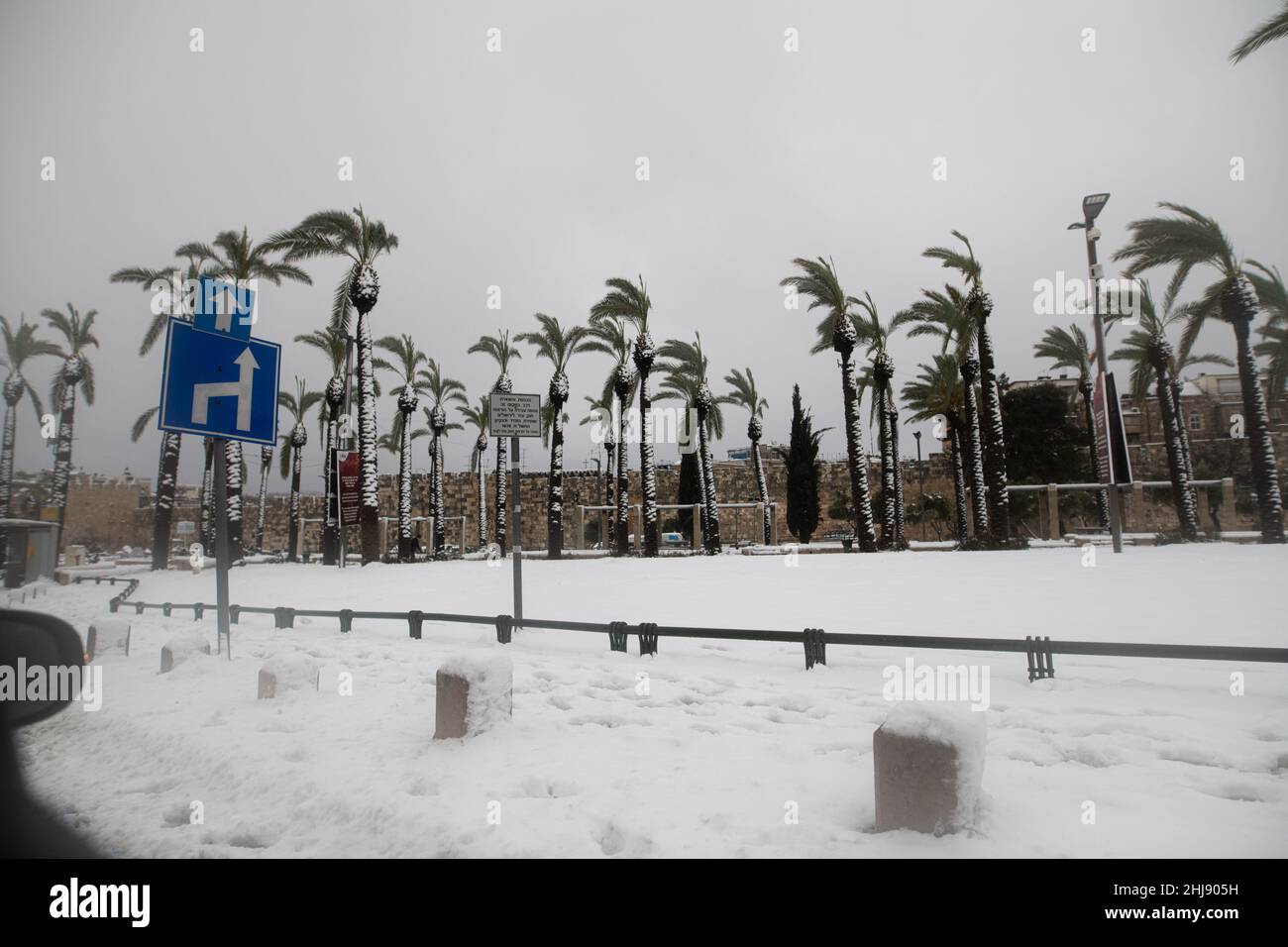 Elpis storm covers Jerusalem with snow Stock Photo - Alamy