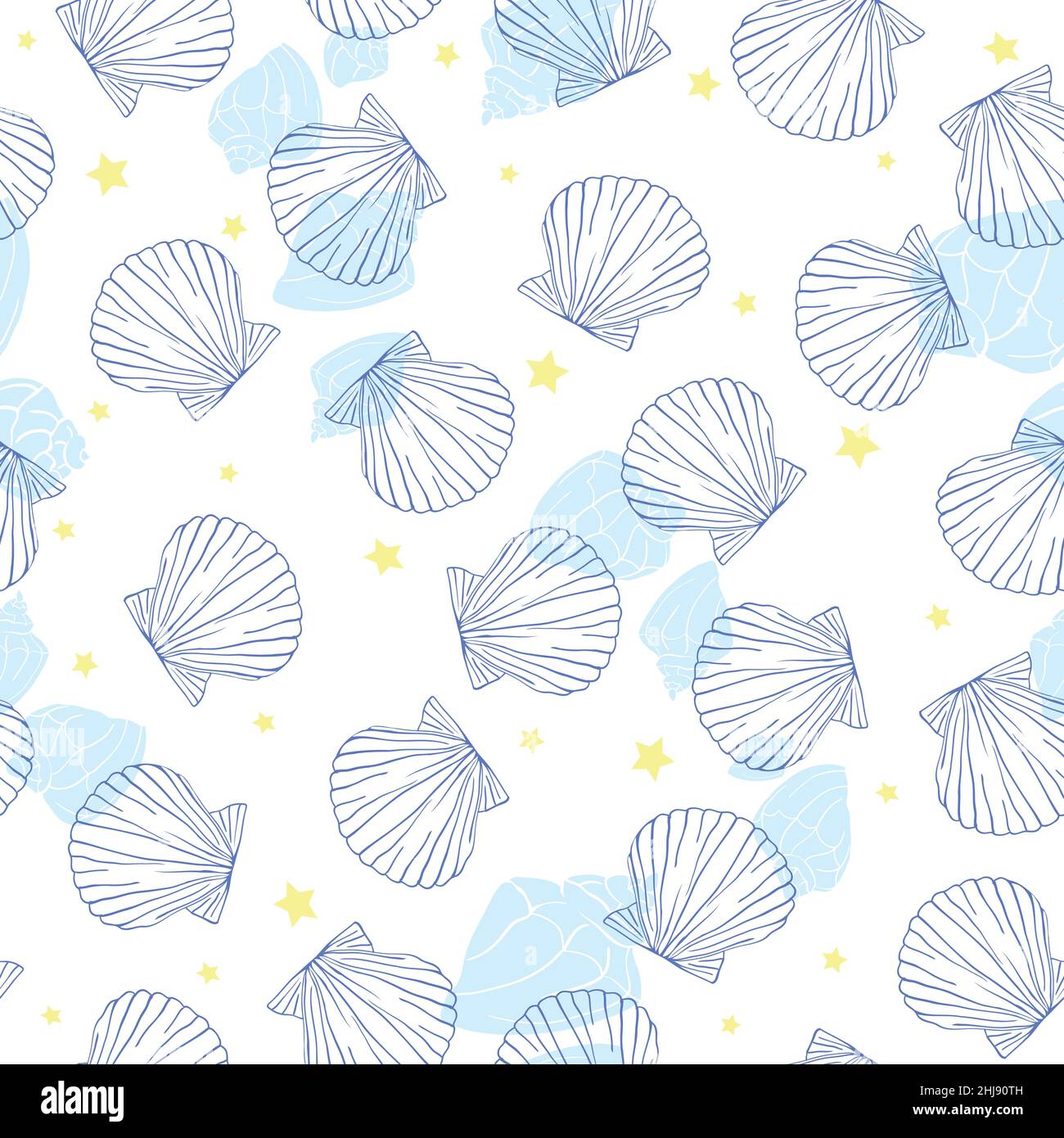 Hand drawn vector illustrations - seamless pattern of seashells. Marine ...