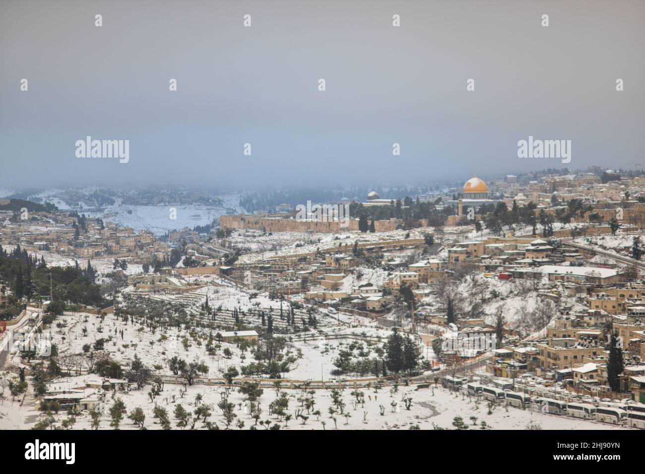Elpis storm covers Jerusalem with snow Stock Photo - Alamy