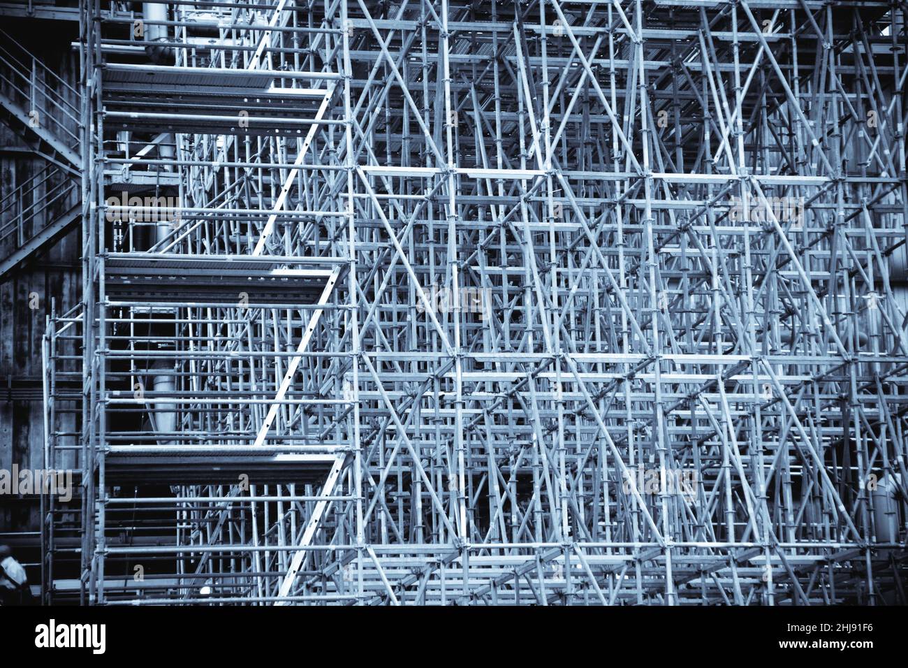 Complex scaffold construction in an industrial plant Stock Photo