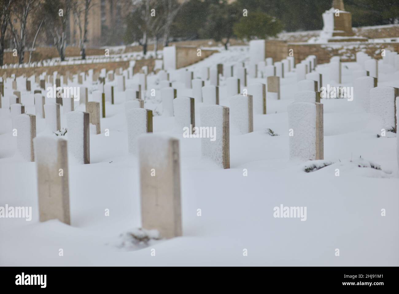 Elpis storm covers Jerusalem with snow Stock Photo - Alamy