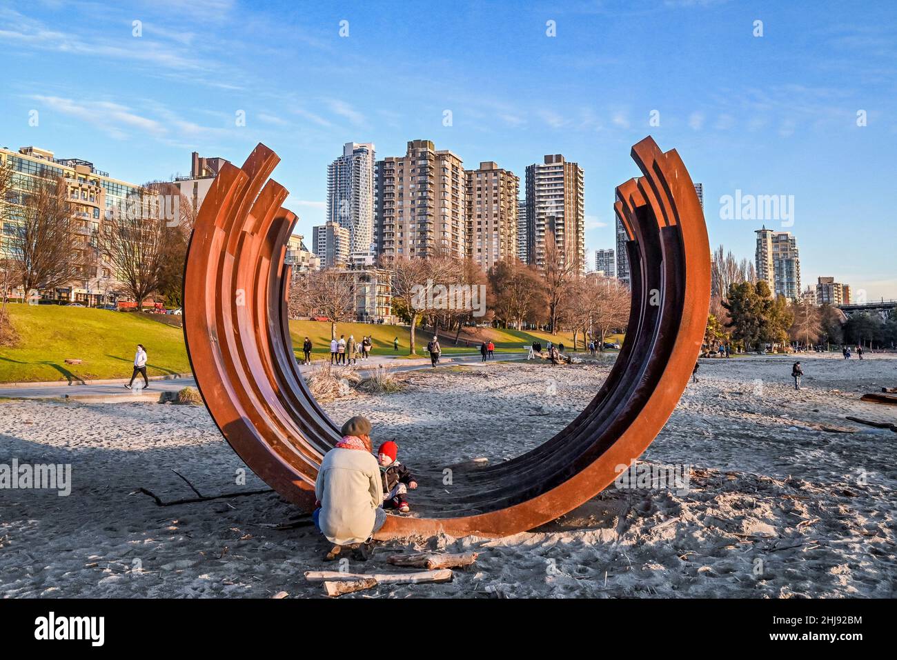 Rusty metal sculpture by artist, Bernar Sunset Beach, Vancouver