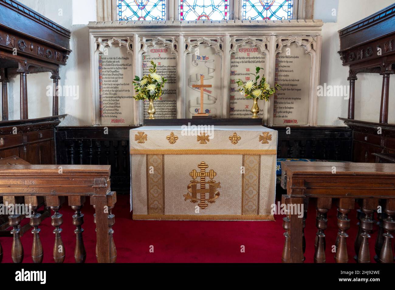 The Altar All Saints Church Easton, Suffolk, UK Stock Photo