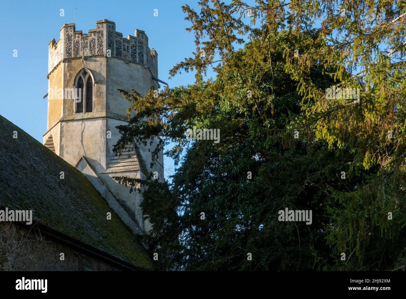 Octagonal tower All Saints Church Easton, Suffolk, UK Stock Photo