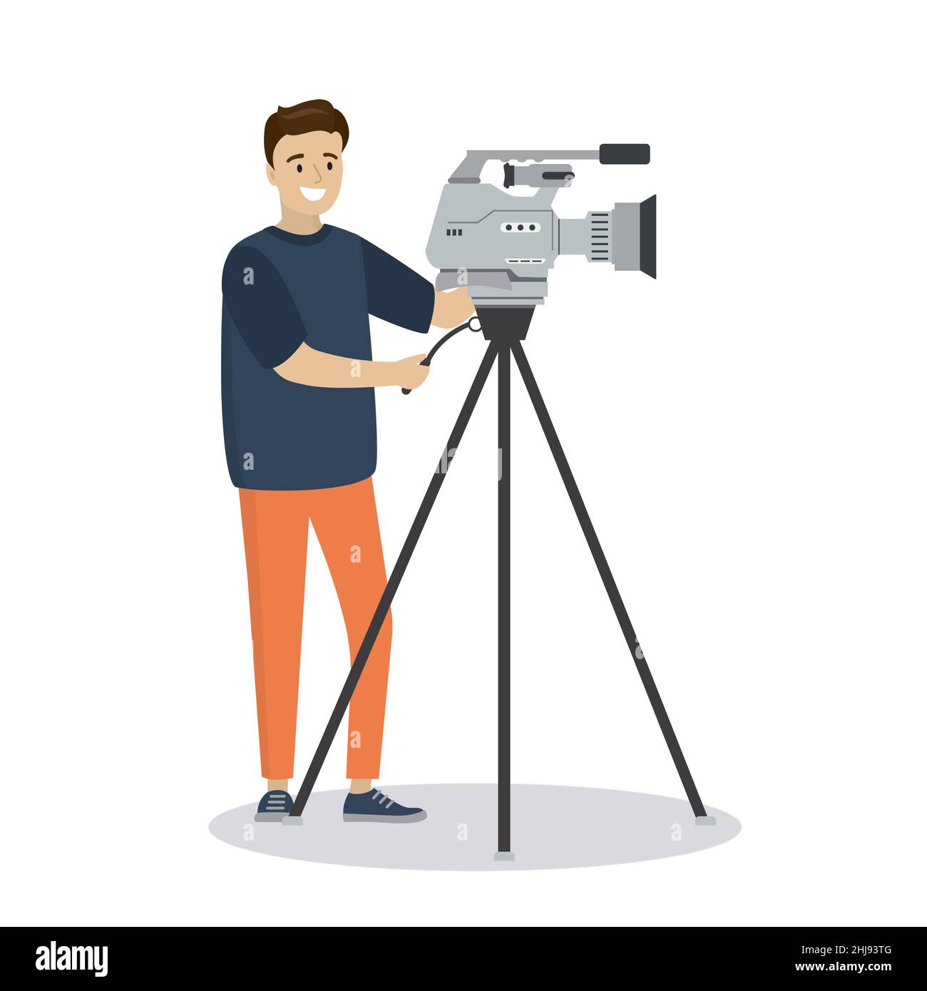 Professional cameraman,cartoon caucasian male character isolated on background,flat vector illustration Stock Vector