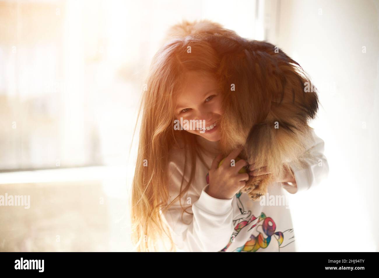 girl with a dog. soft focus Stock Photo