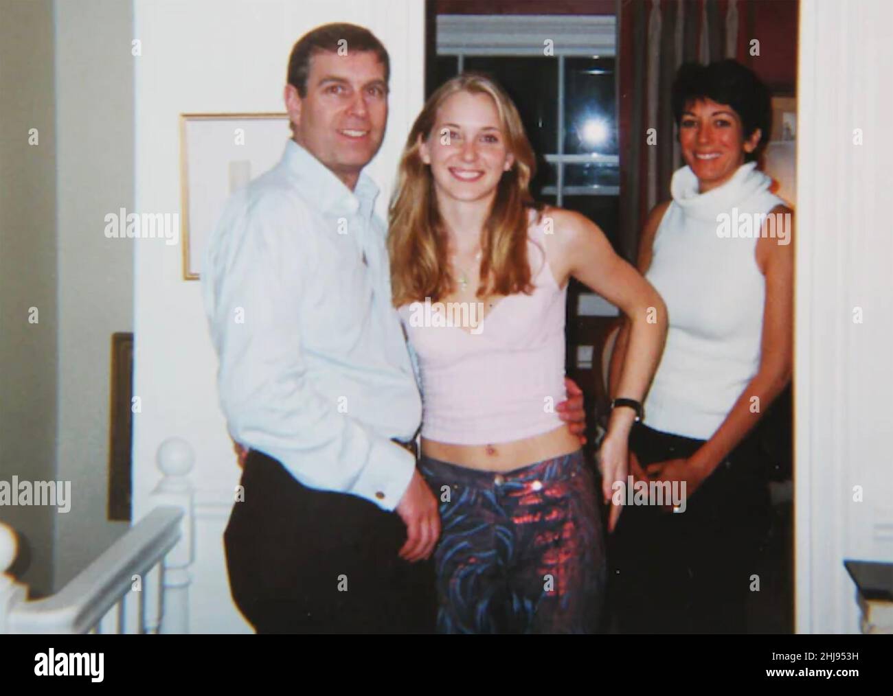 PRINCE ANDREW with Virginia Giuffre  centre and  Ghislaine Maxwell. Photo: US Dept of Justice. Stock Photo