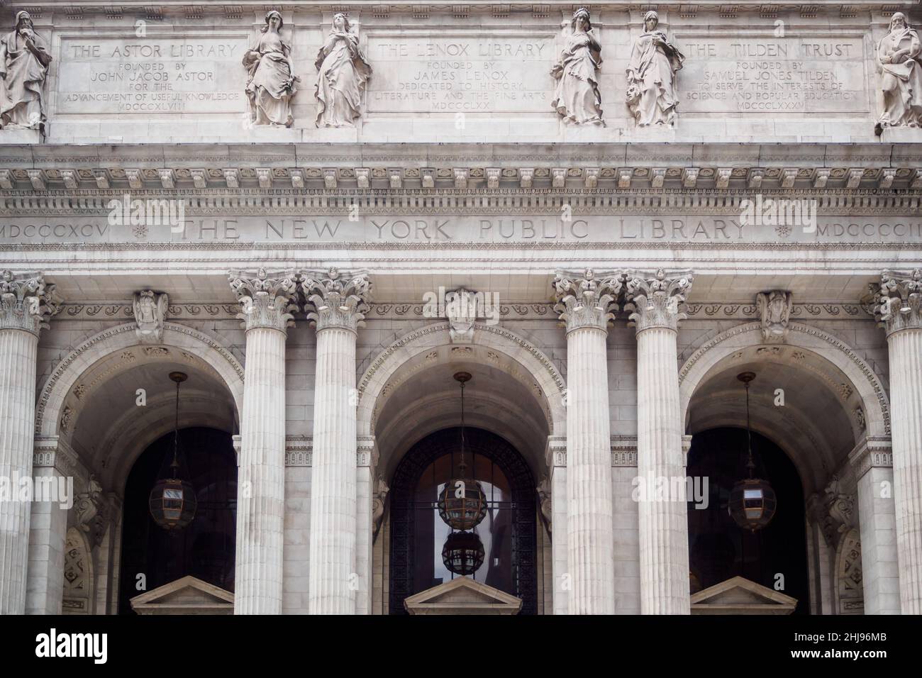 Facade of the monumental New York Library, NYC Stock Photo