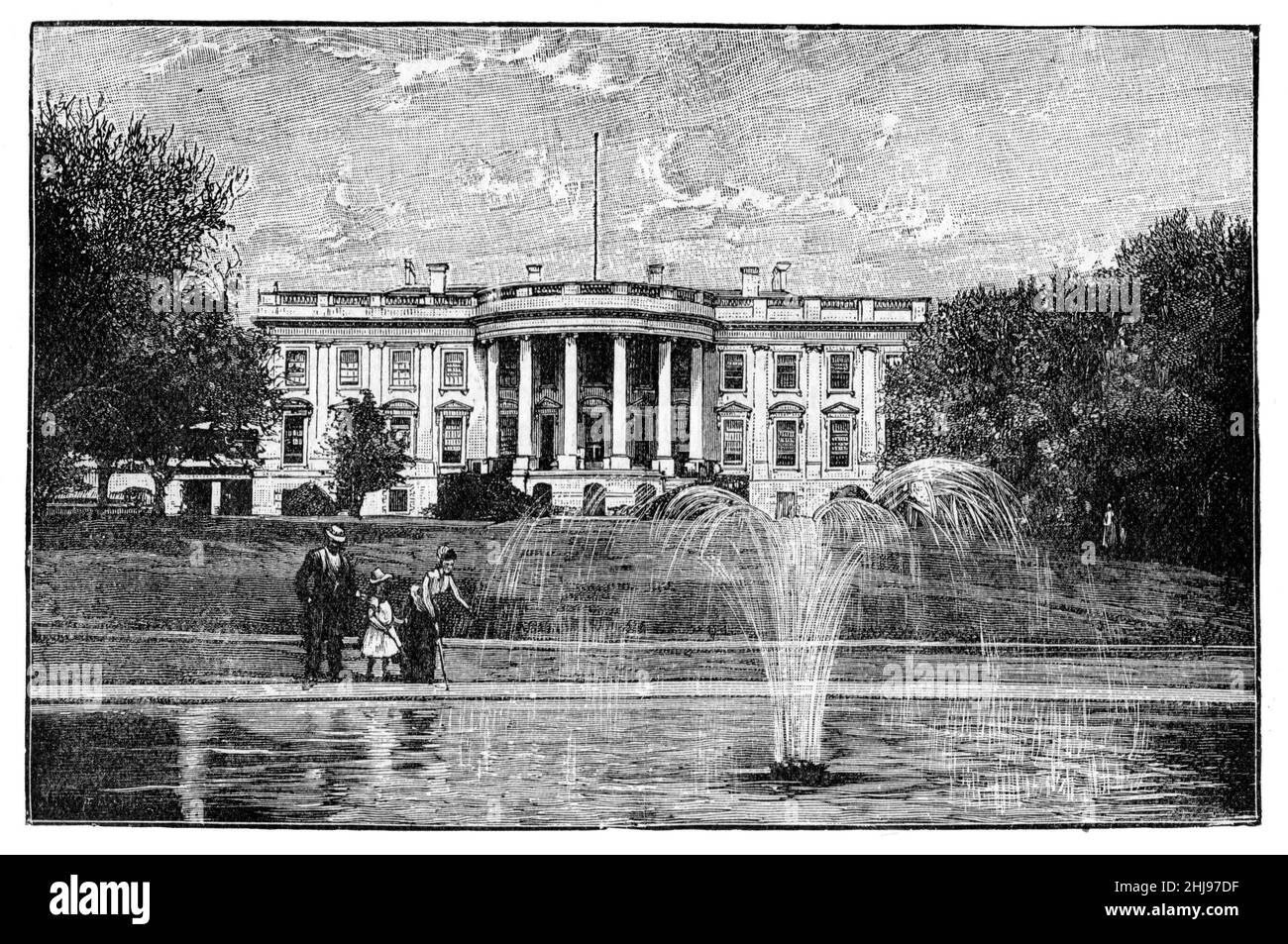 Black and White Illustration; The White House, Washington, USA at the end of the 19th century Stock Photo