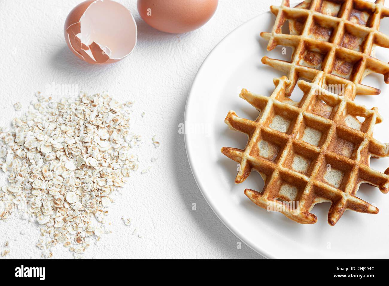 Waffles with oatmeal, sugar free and gluten free breakfast concept Stock Photo