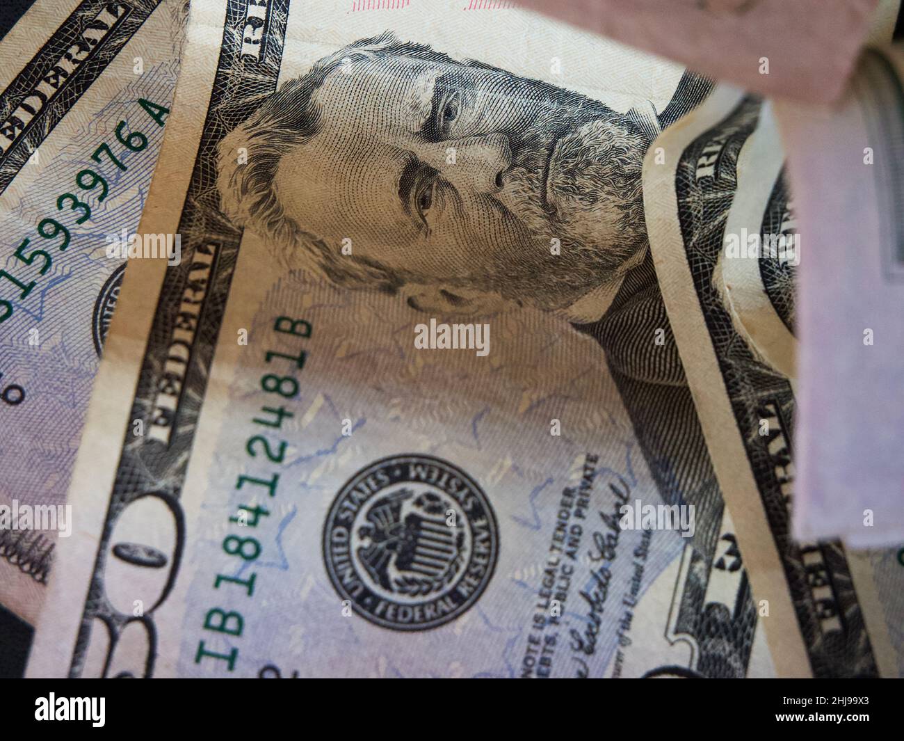 Portrait of President Ulysses S. Grant on a 50 dollar bill. American paper money close-up. Stock Photo