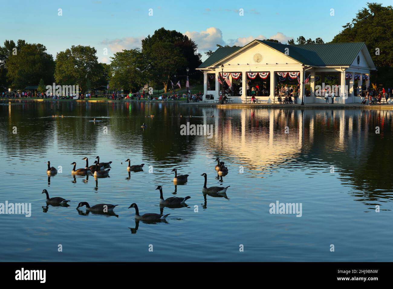 Community gathering for Fireworks at Shawnee Park pavilion. July 4th