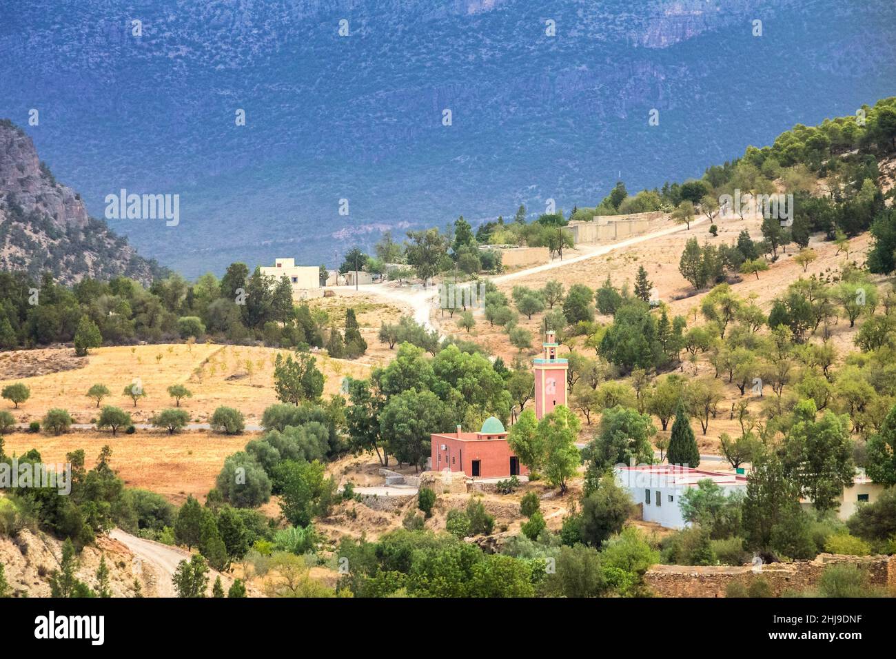 Mosque in landscape of the Beni Snassen Mountains in northeast Morocco, Africa. Stock Photo