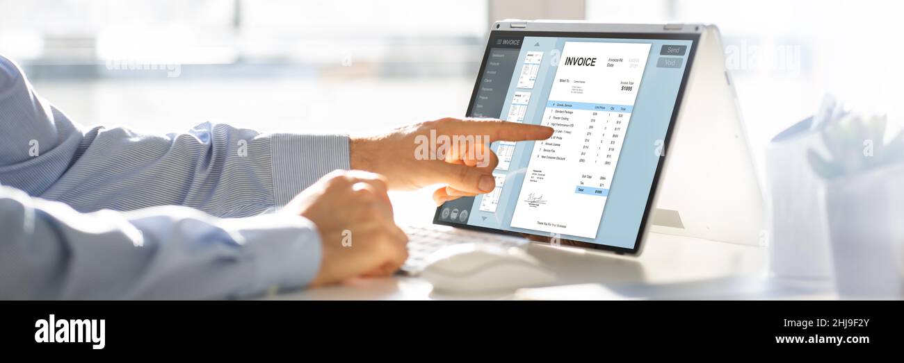 Online Digital E Invoice Statement On Laptop Stock Photo