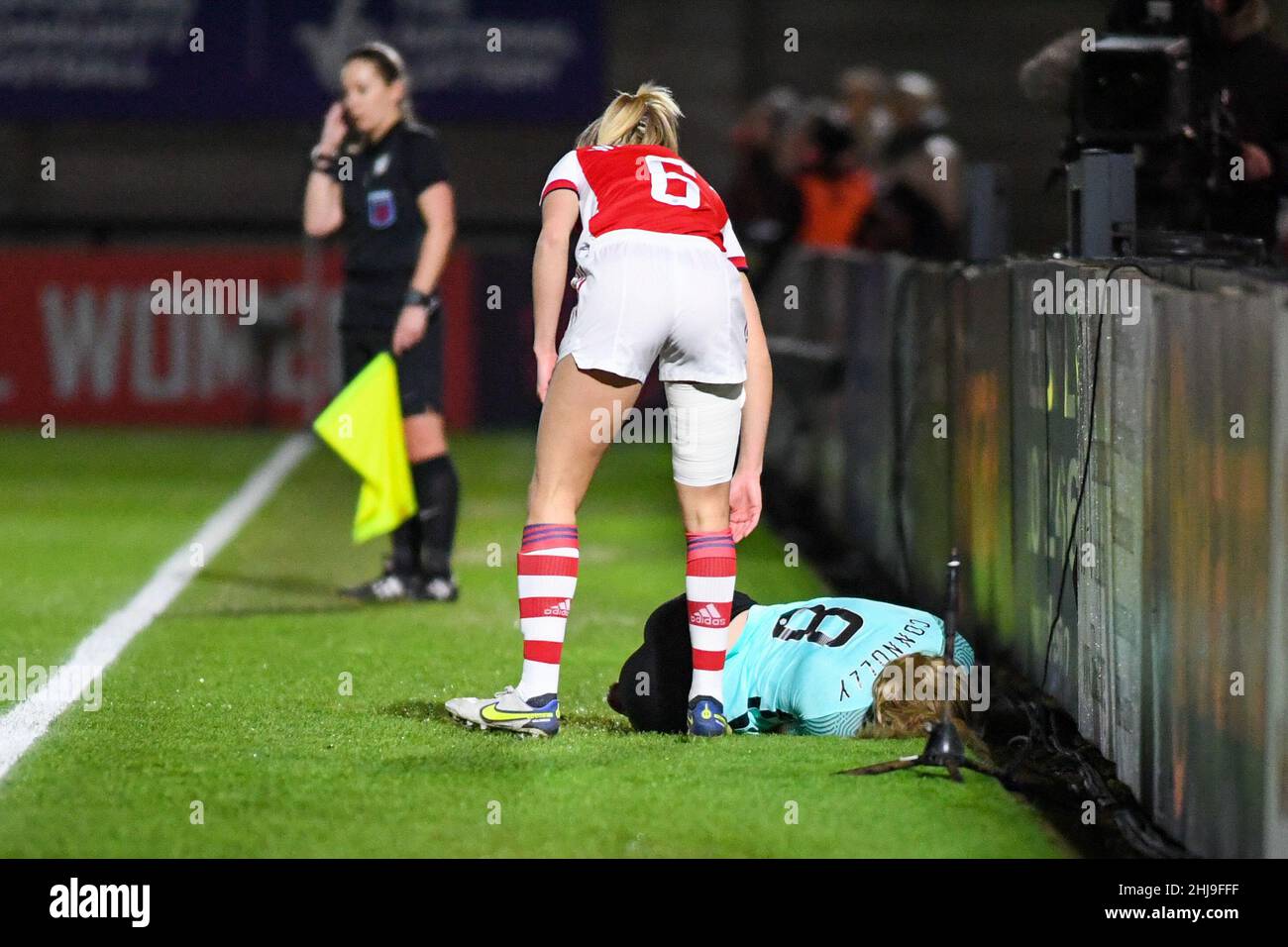 Borehamwood Megan Connolly ( 8 Brighton) injured during the FA Womens Super League game between Arsenal and Brighton and Hove Albion - at Meadow Park Stadium - Borehamwood, England Kevin Hodgson /SPP Credit: SPP Sport Press Photo. /Alamy Live News Stock Photo
