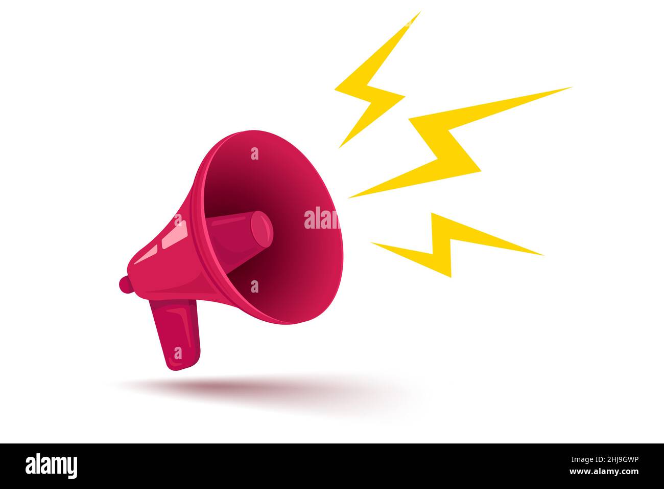 Vector icon of vintage megaphone for fake, breaking news or sale. Vector retro red megaphone with lightning. Stock Vector