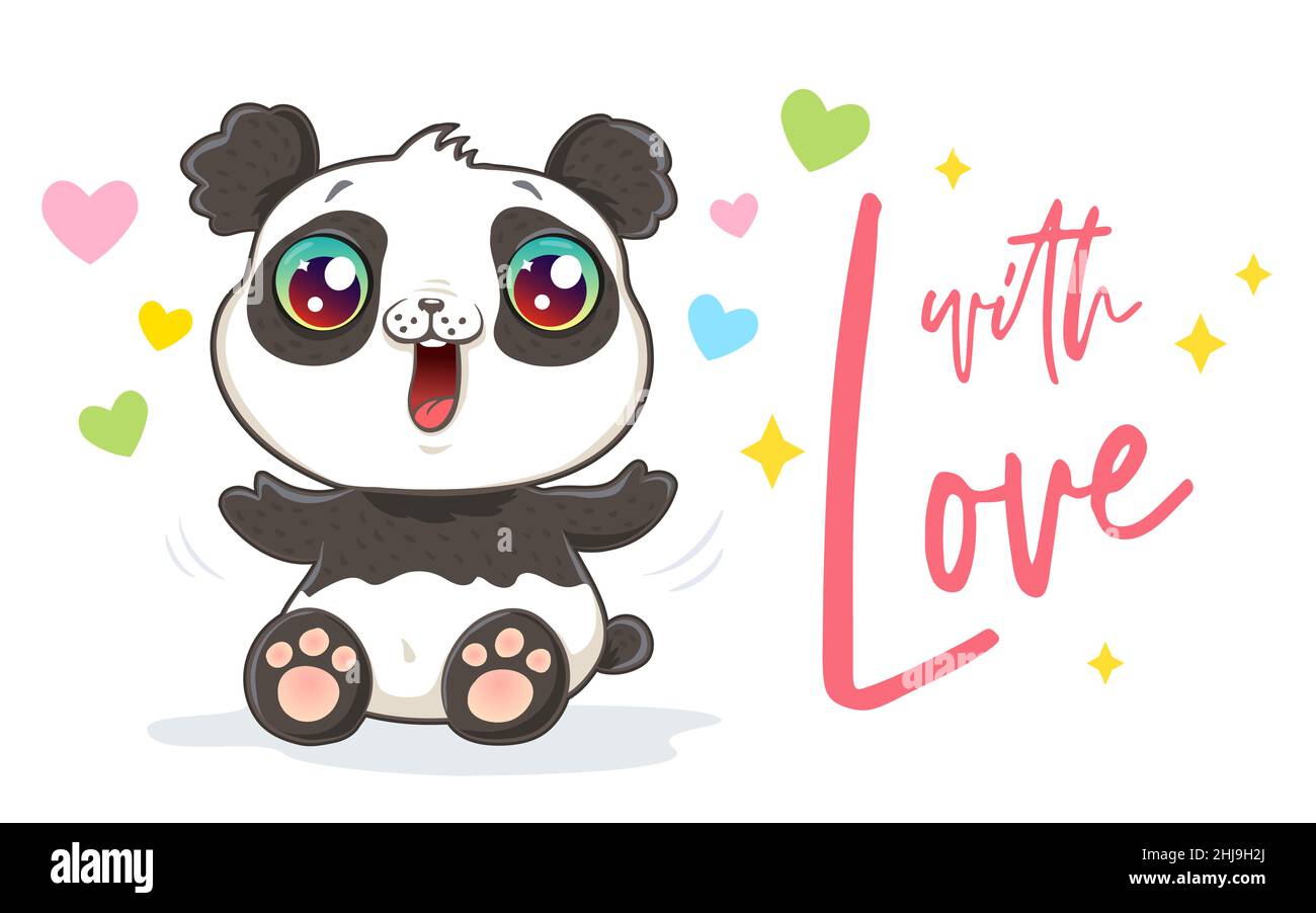 Vector illustration of a cute panda in kawaii style. Stock Vector