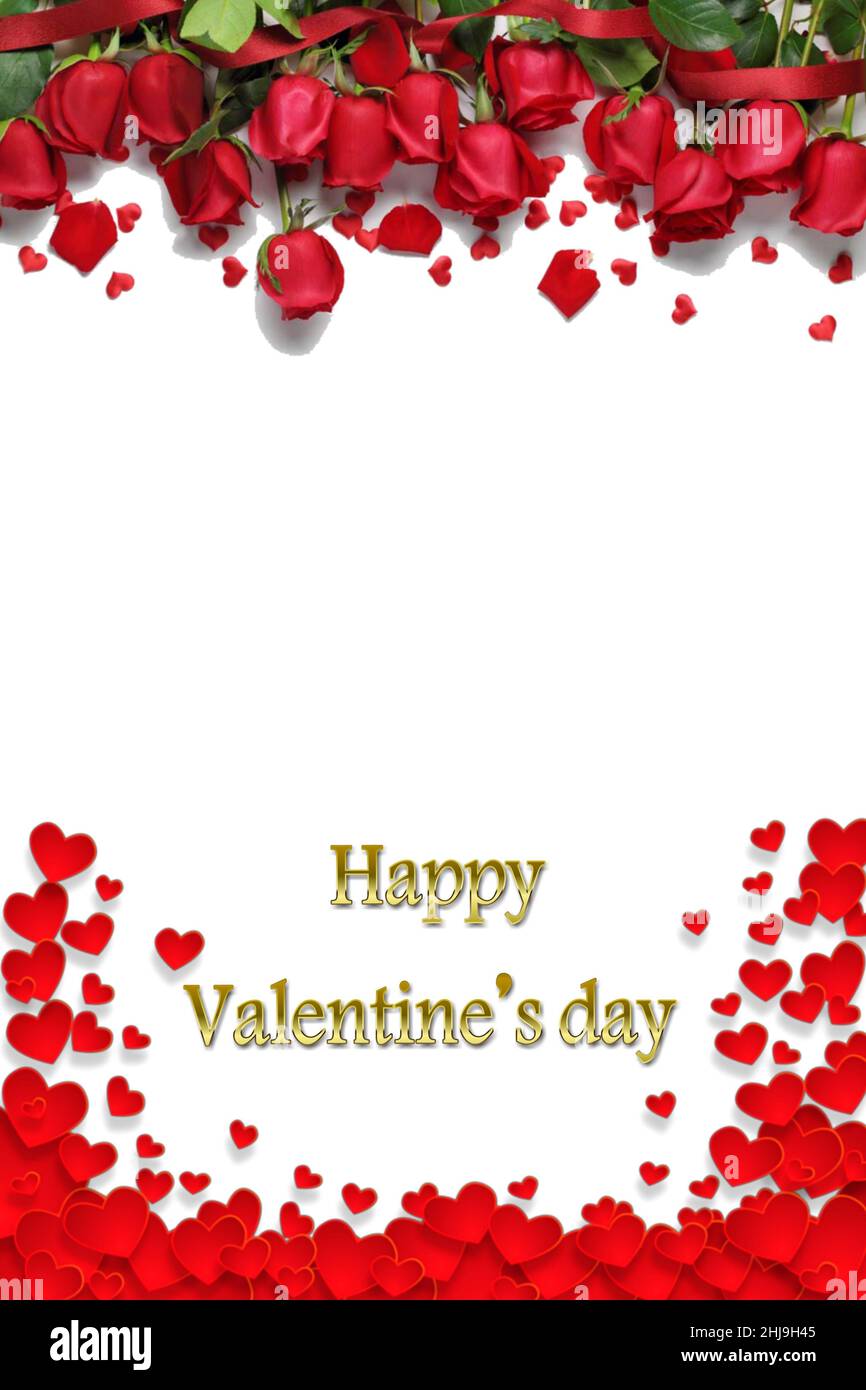 Valentine's day card with red roses and hearts Stock Photo - Alamy