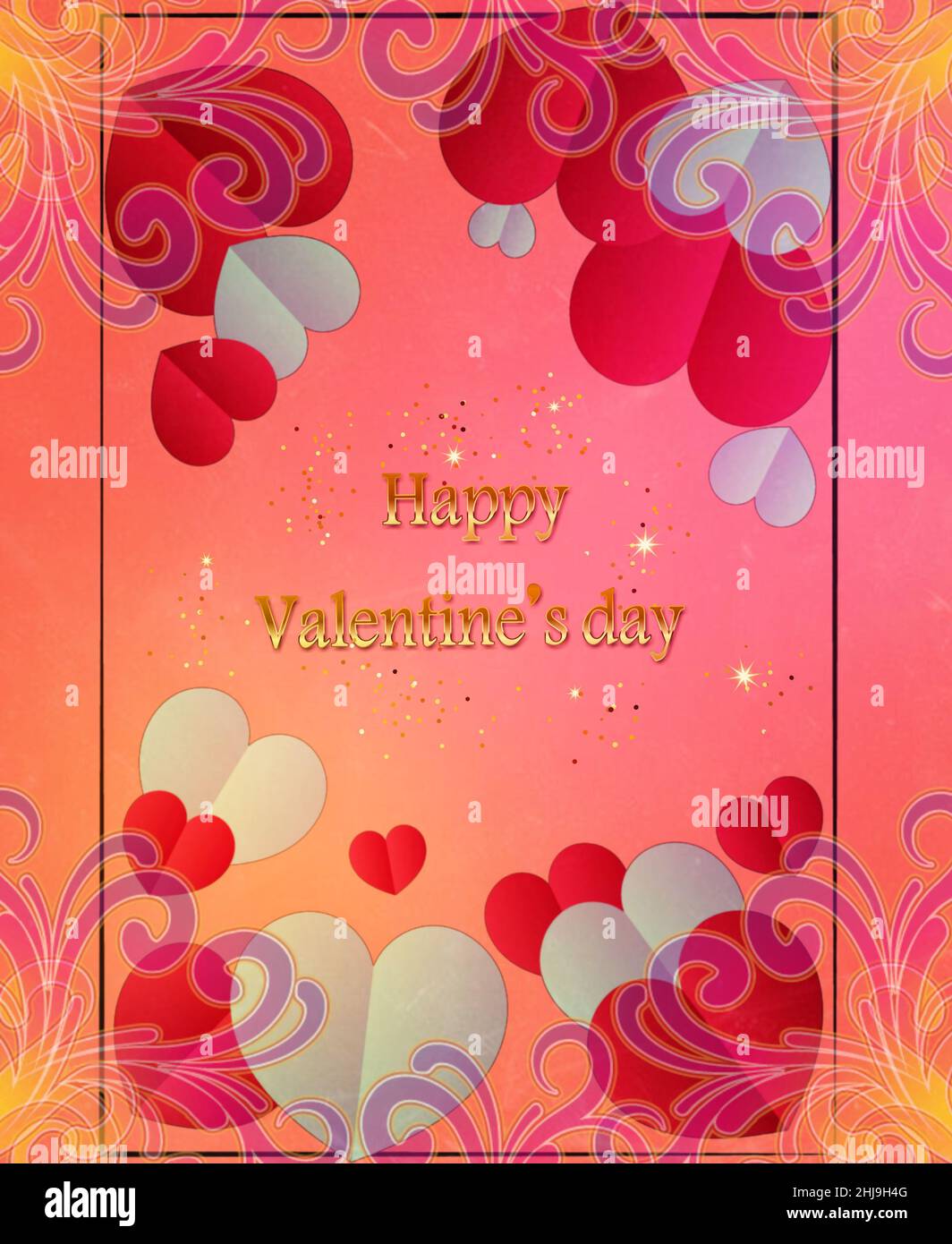Valentine's day card with red roses and hearts Stock Photo - Alamy