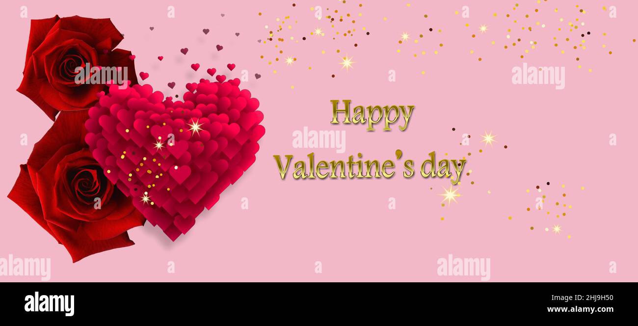 Valentine's day card with red roses and hearts Stock Photo - Alamy