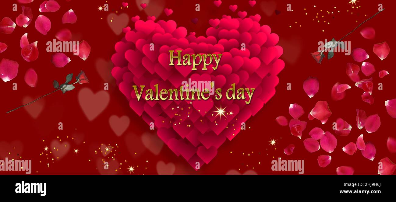 Valentine's day card with red roses and hearts Stock Photo - Alamy