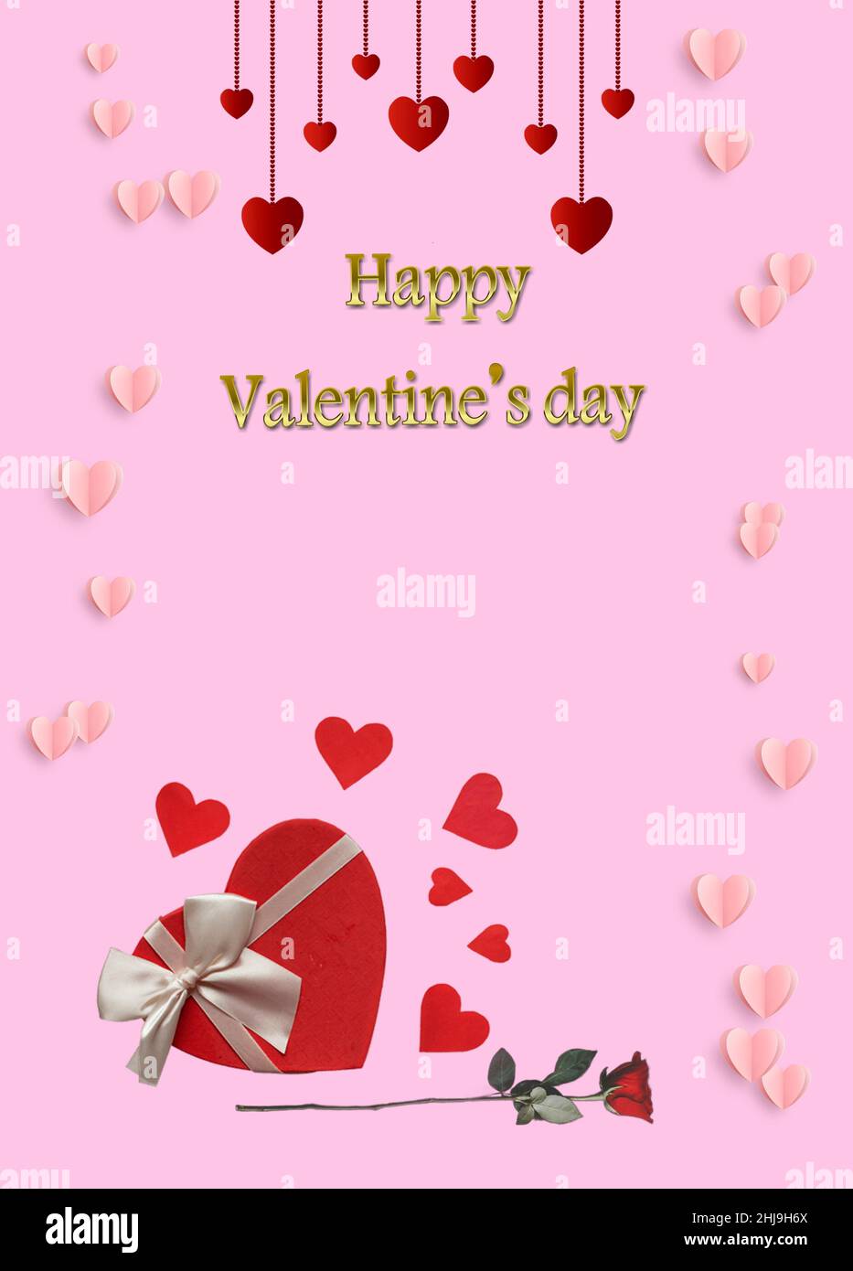 Valentine's day card with red roses and hearts Stock Photo - Alamy