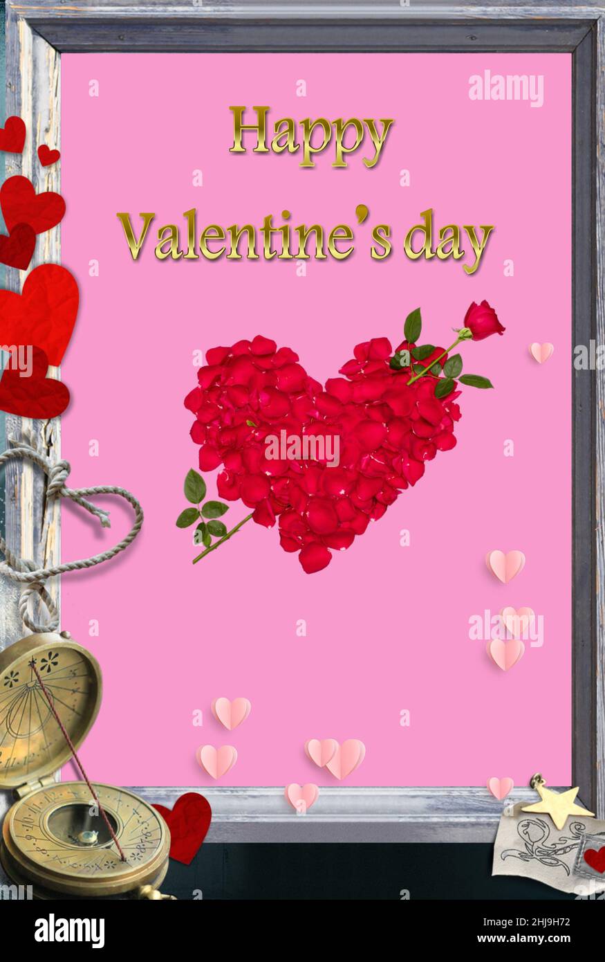 Valentine's day card with red roses and hearts Stock Photo - Alamy