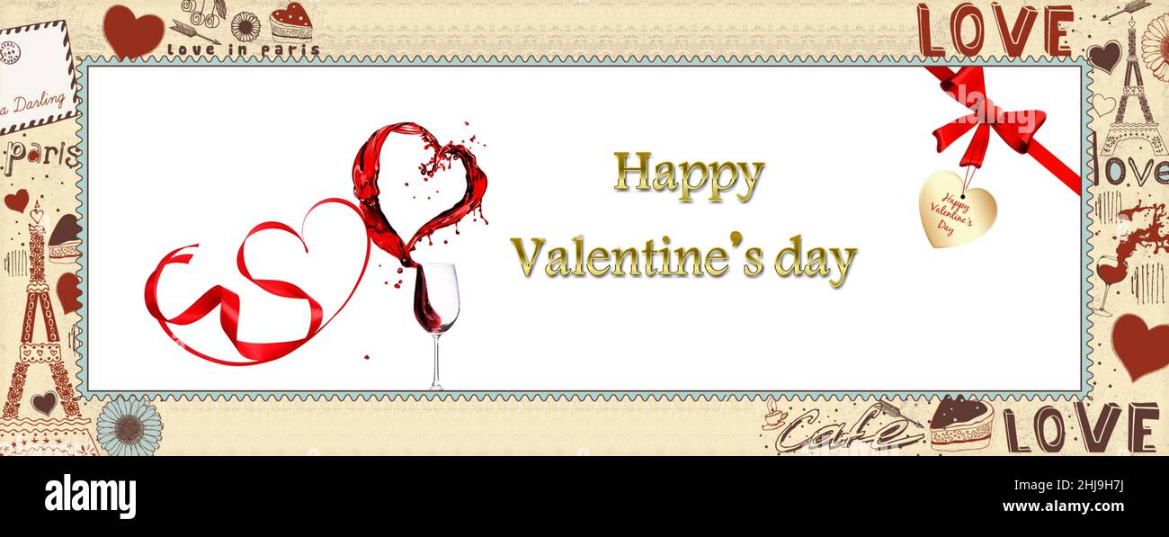 Valentine's day card with red roses and hearts Stock Photo - Alamy