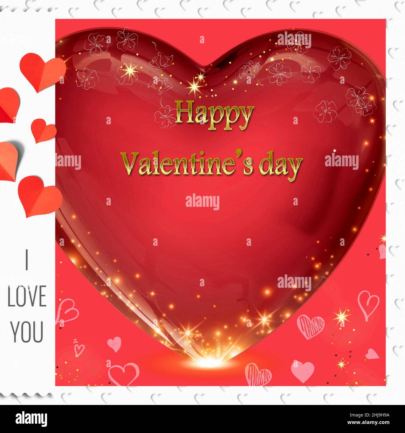 Valentine's day card with red roses and hearts Stock Photo - Alamy