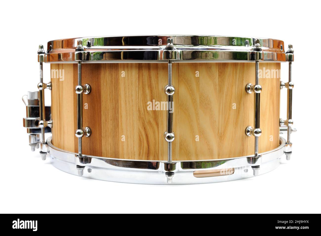 New wooden snare drum isolated closeup Stock Photo