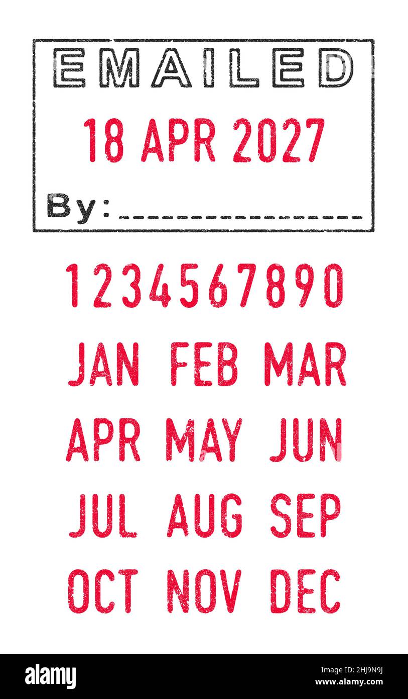 Vector illustration of the Emailed stamp and editable dates (day, month and year) in ink stamps Stock Vector