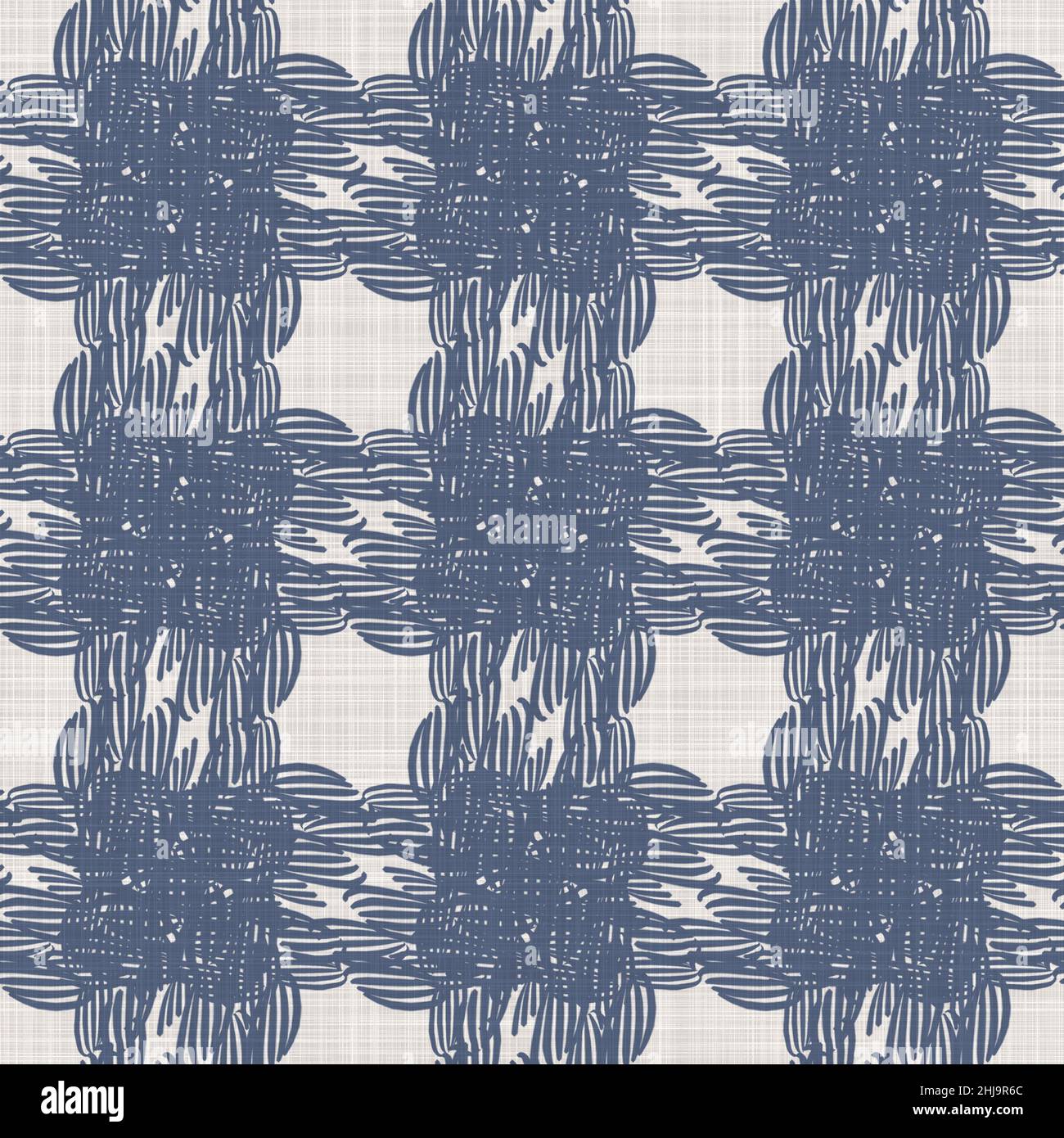 French blue geometric linen seamless pattern. Tonal farmhouse cottage ...