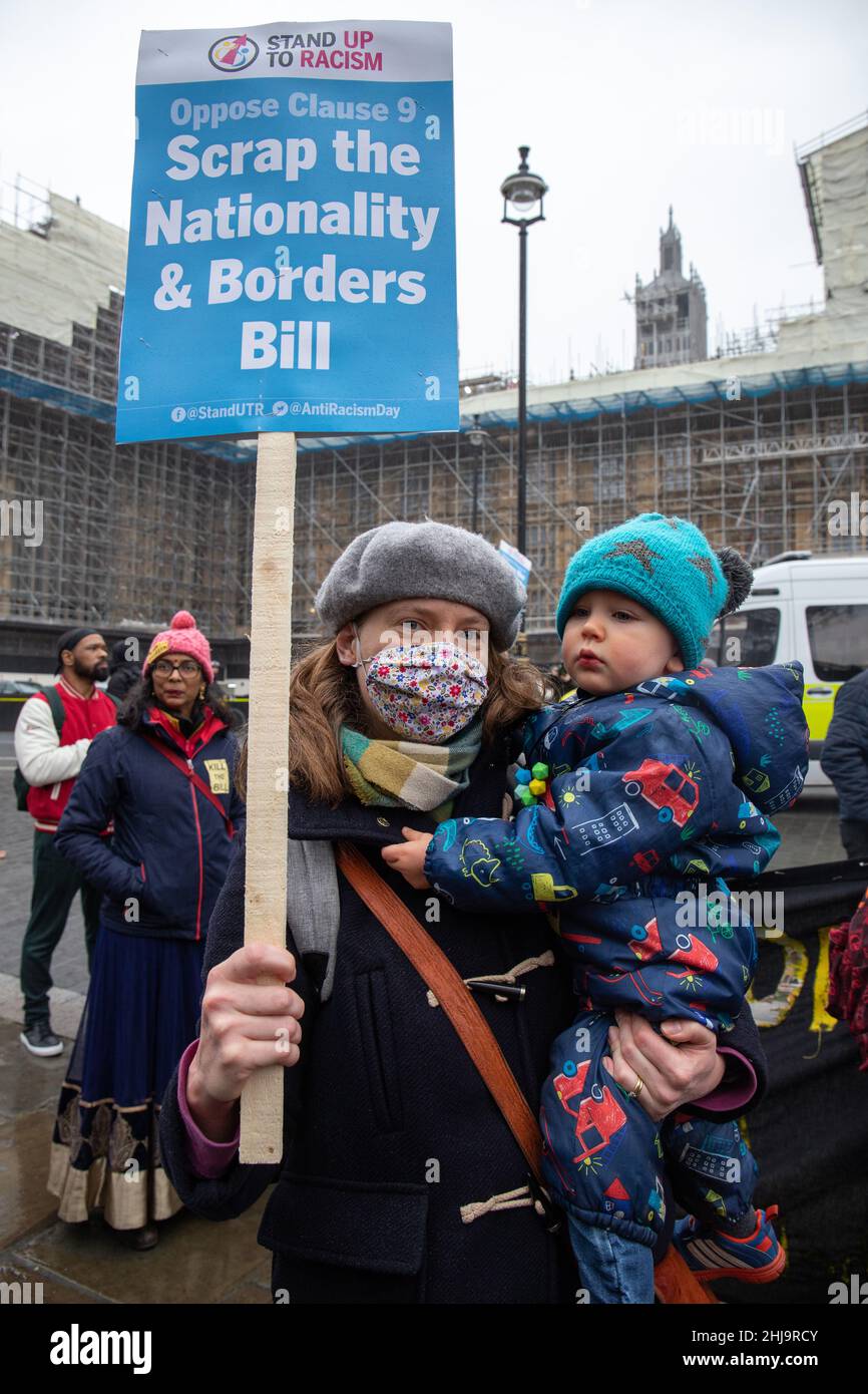 London, England, UK 27 January 2022 “Citizenship is a Right”: Protest against the Nationality and Borders Bill, Houses of Parliament. Protesters gathered to listen to speakers which included Richard Burgon Labour MP for Leeds East Stock Photo