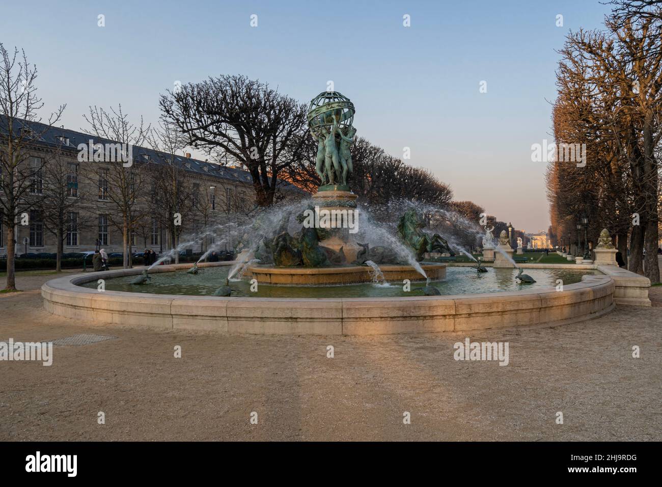 Paris, France - 01 15 2022: Esplanade Gaston Monnerville. View of fountain of the Four Parts of the World near The Luxembourg Garden Stock Photo