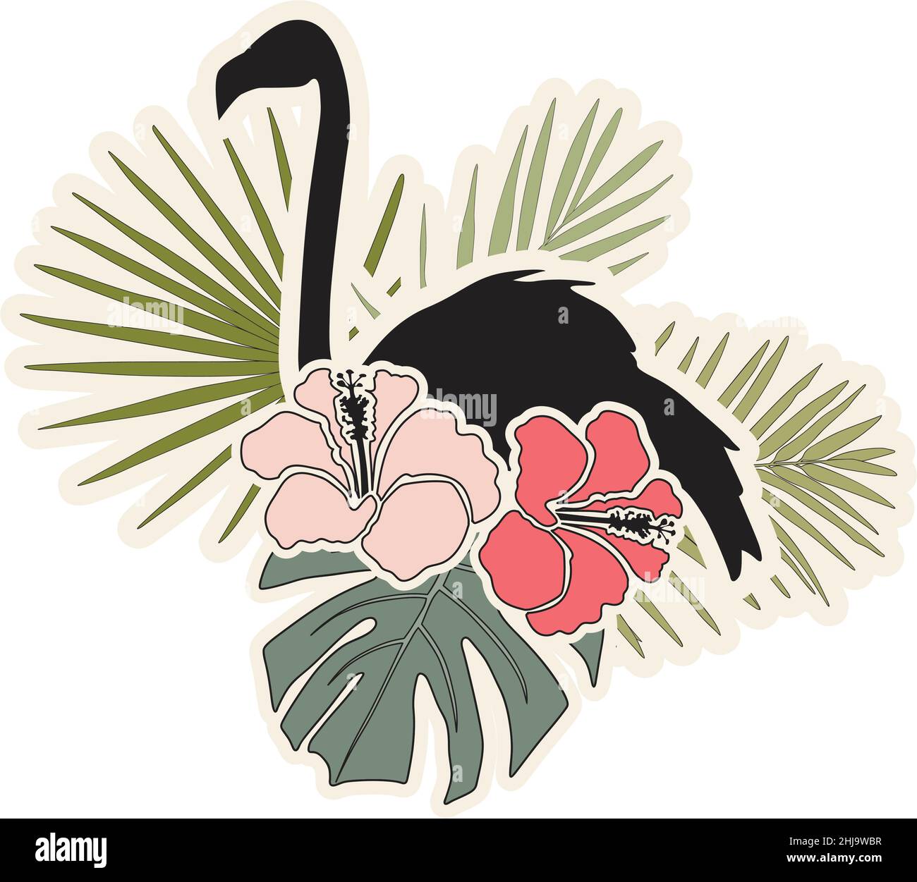 flamingo bird and palm leaves Stock Vector Image & Art - Alamy