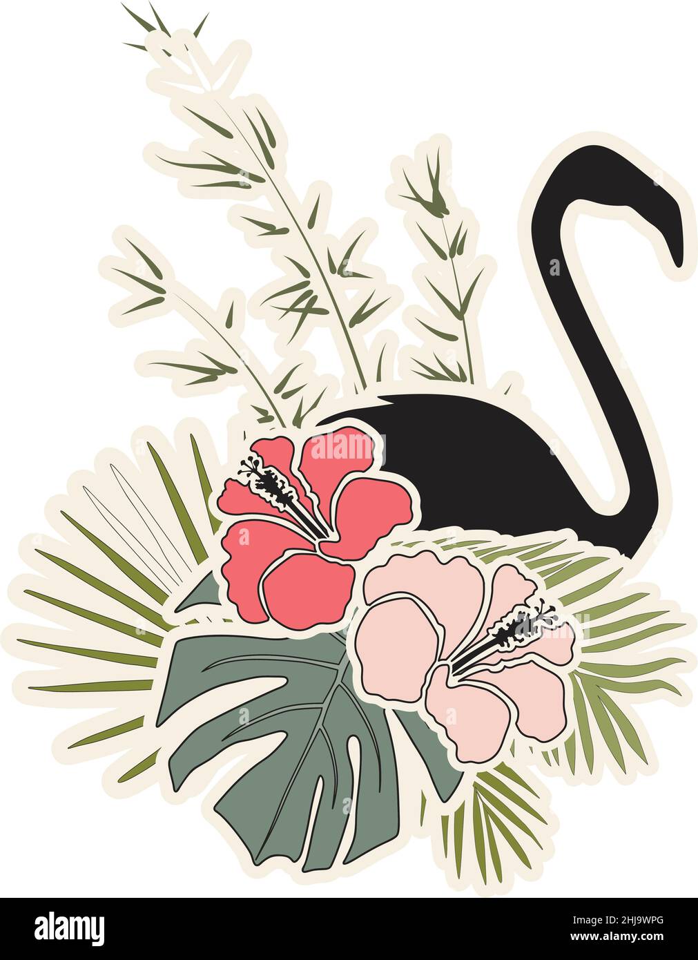 flamingo bird and palm leaves Stock Vector Image & Art - Alamy