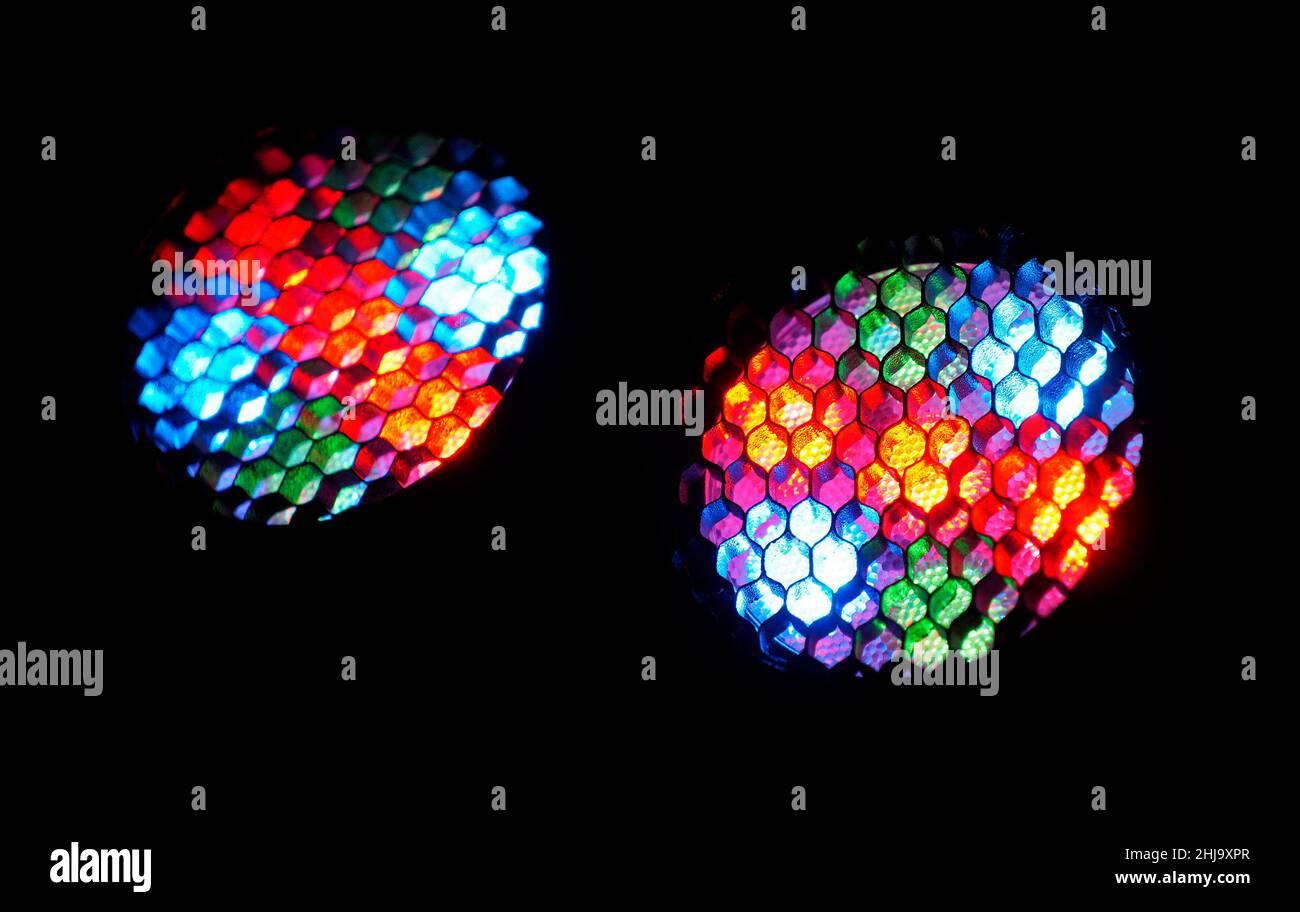 Floodlights with colored lights Stock Photo Alamy