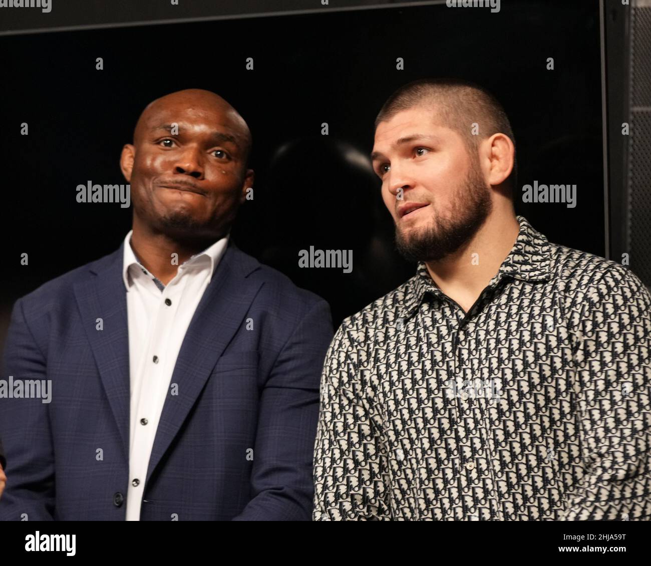 MIAMI, FL- JANUARY 27: Kamaru Usman (L) and Khabib Nurmagomedov (R