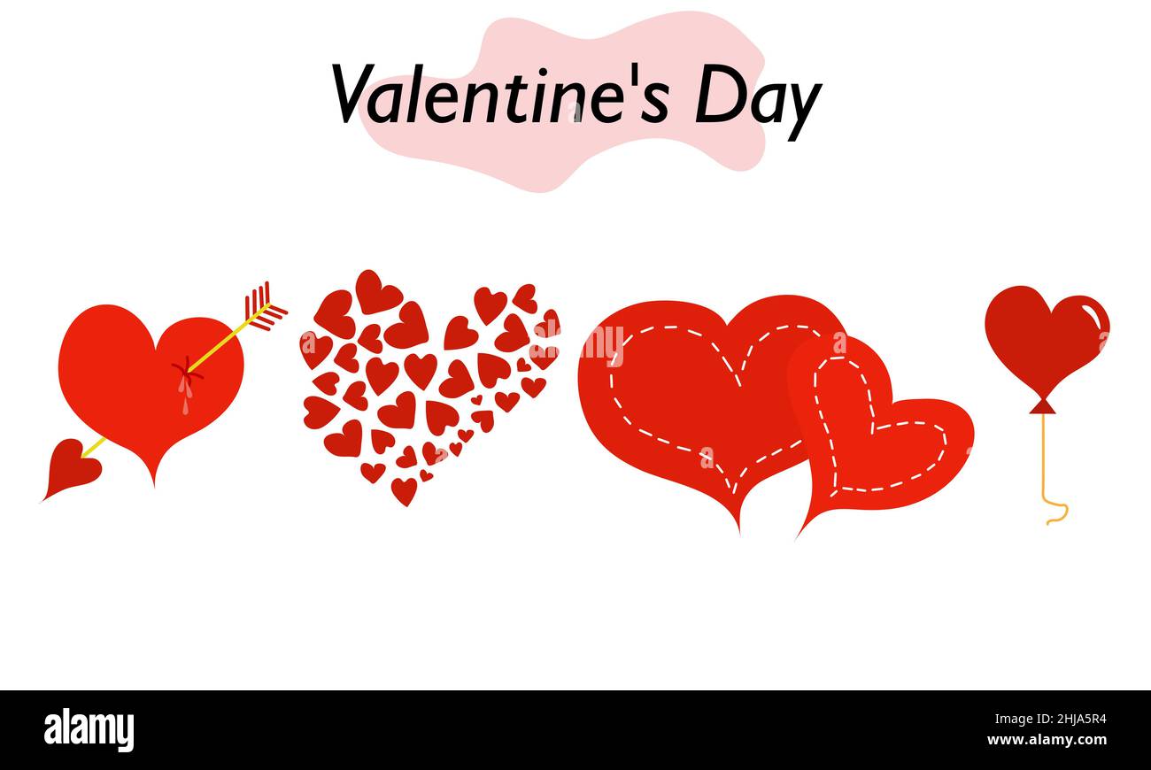 A set of hearts in color. Red beautiful hearts symbolizing love and ...