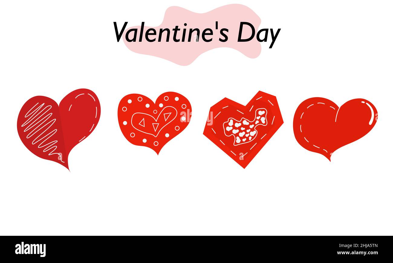 A set of hearts in color. Red beautiful hearts symbolizing love and ...