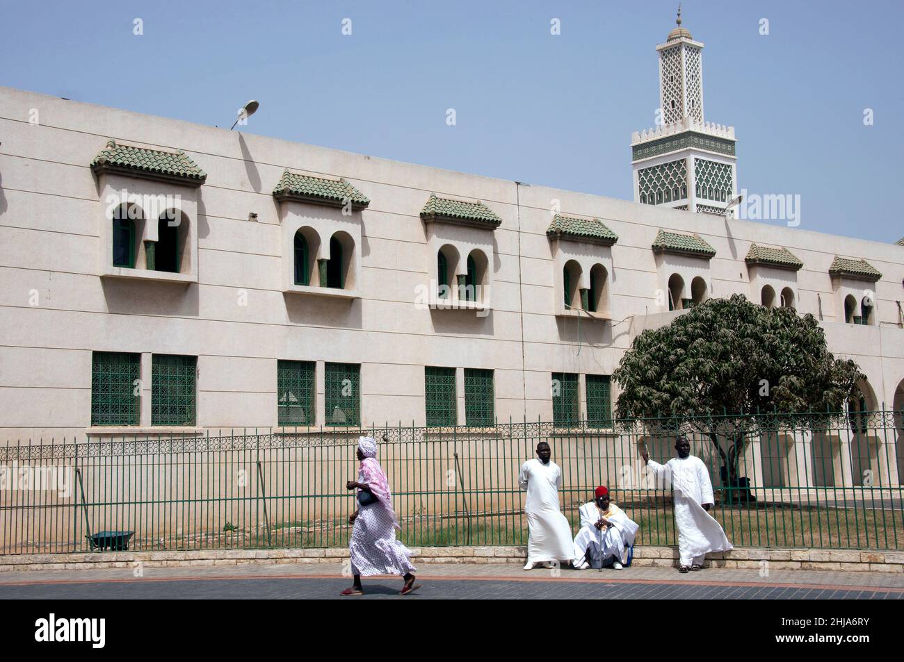 Group of people outside the Great Mosque of the city of Dakar in Senegal Stock Photo