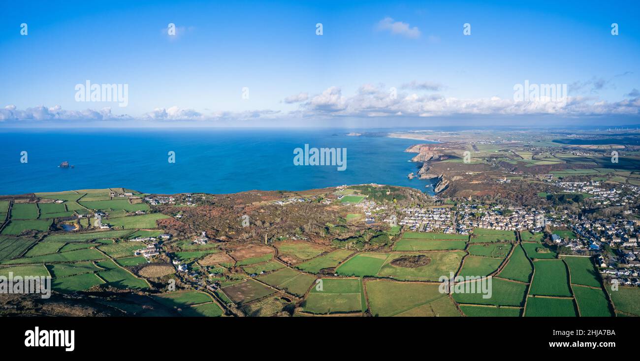 Panorama from a drone over St. Agnes, Cornwall, England Stock Photo
