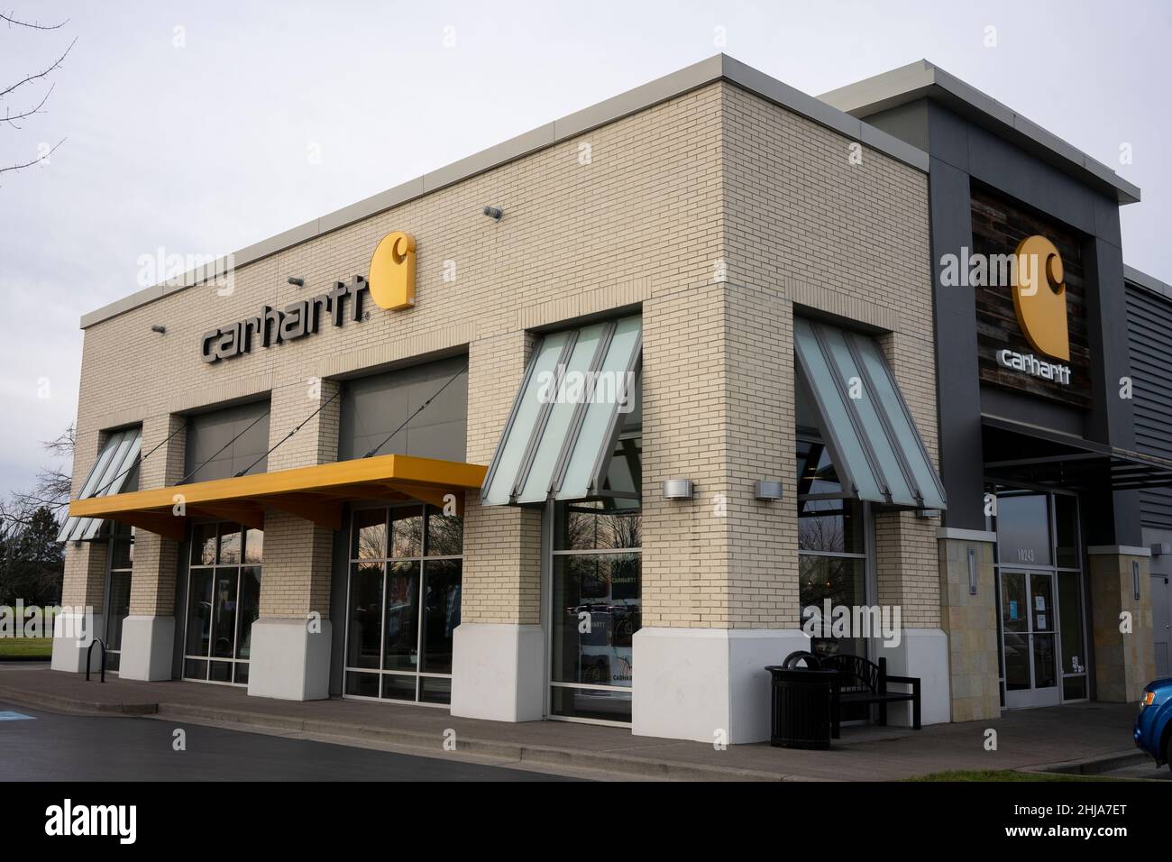 Exterior view of a Carhartt retail store in the Cascade Station Shopping Center in Portland, Oregon, on Friday, January 14, 2022. Stock Photo