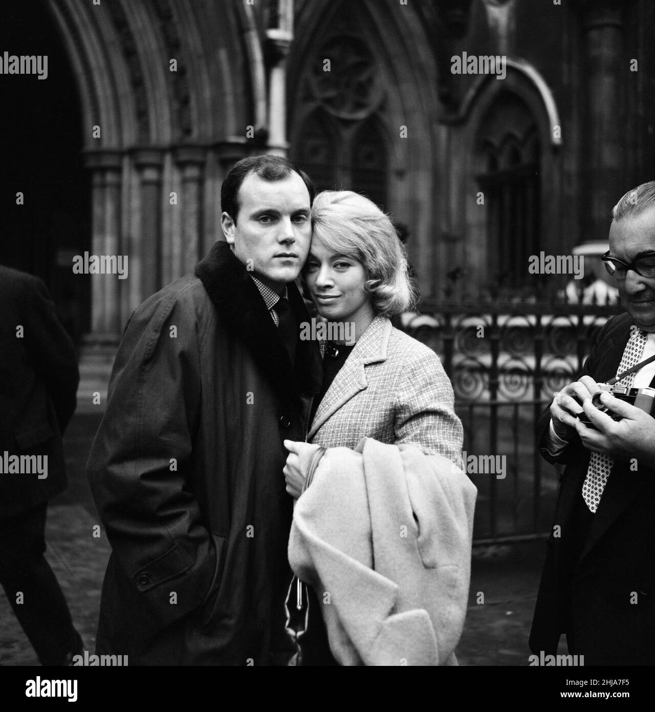 Mr Kenneth Cope, TV star, and his wife Renny Lister, who is claiming damages for injury in a car crash.  17th November 1962. Stock Photo